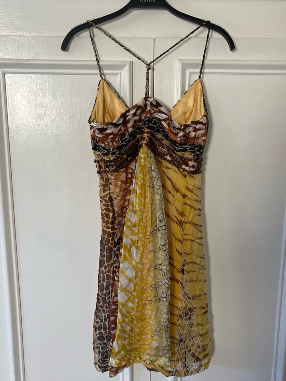 Sue Wong Yellow Brown Animal-Print Mini Dress - Picture 4 of 10